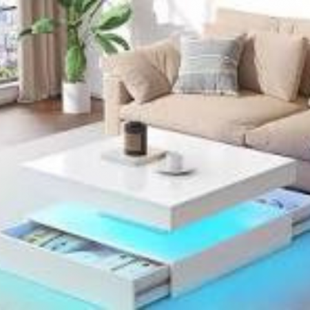 White Coffee Table with LED Lights